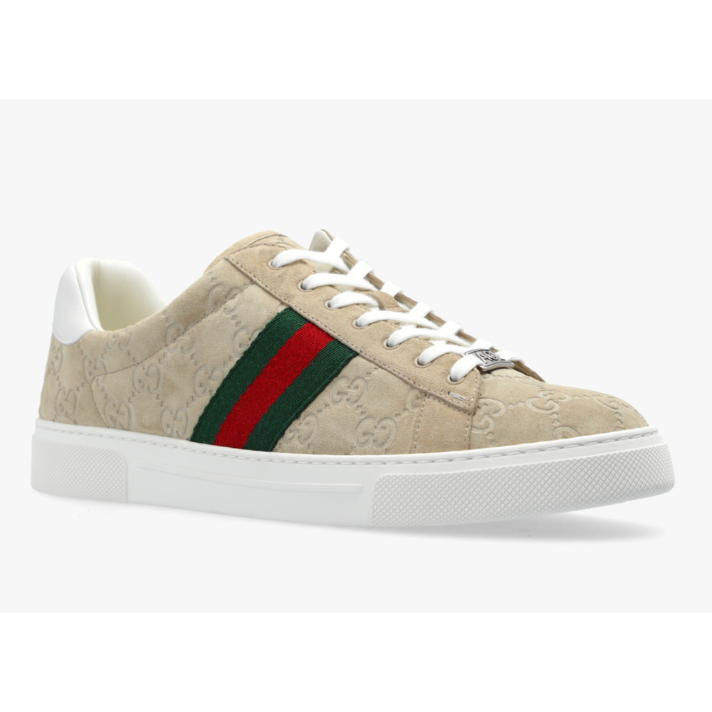 Gucci Ace Web GG Logo Oatmeal Beige Suede Flat Low Top Trainer Sneakers 41 - Picture 9 of 16